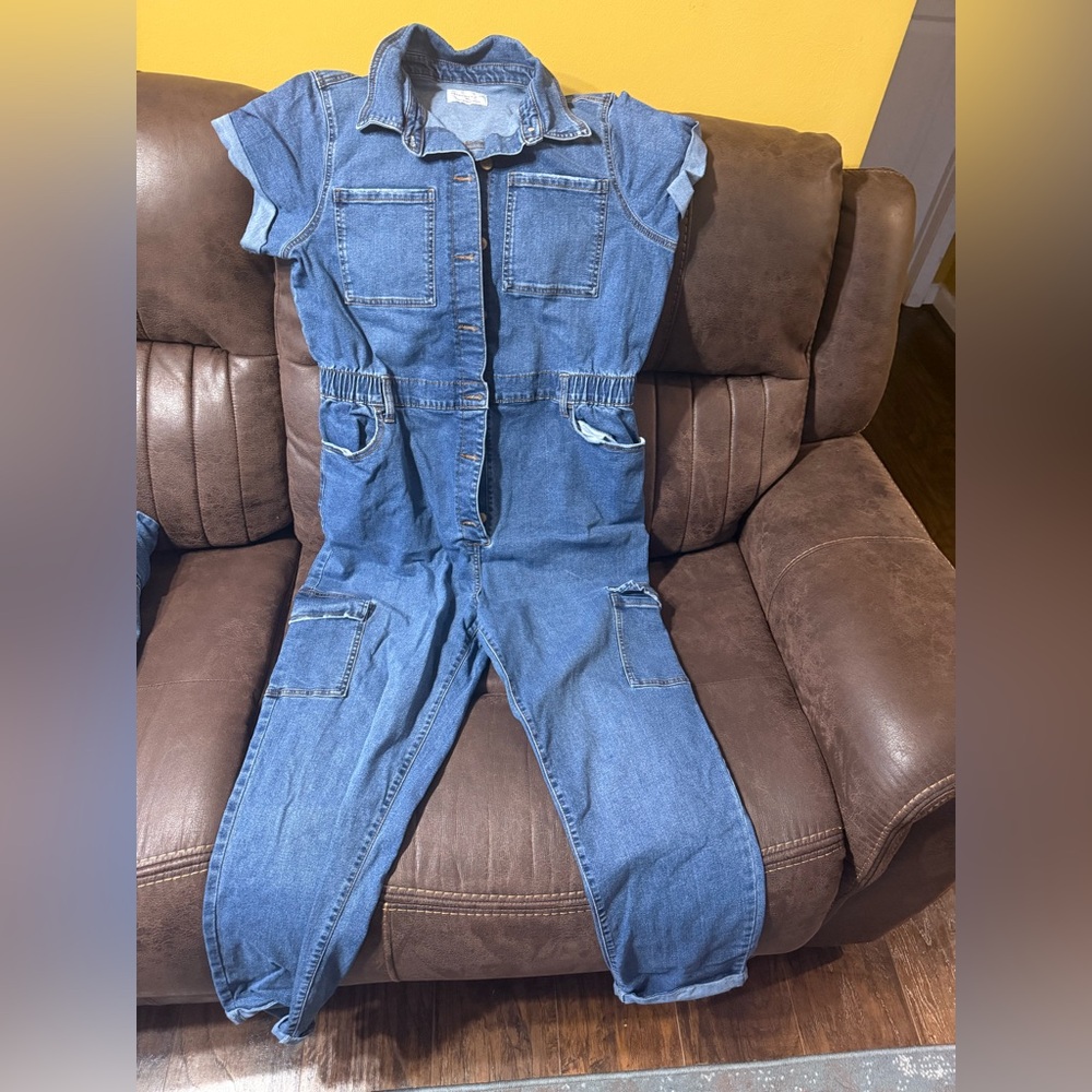 Celebrity Pink Blue Denim Jumpsuit